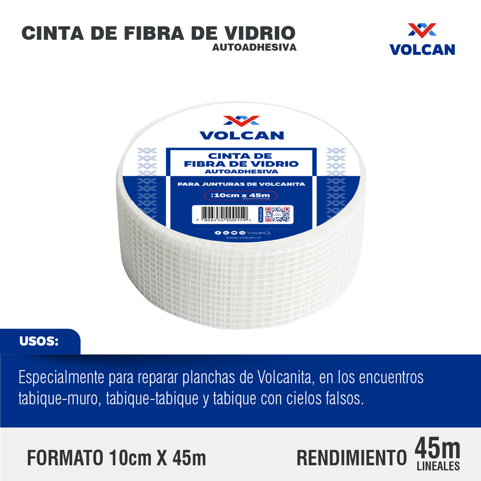 Cinta Fibra de Vidrio Volcan® 10 cm x 45 m