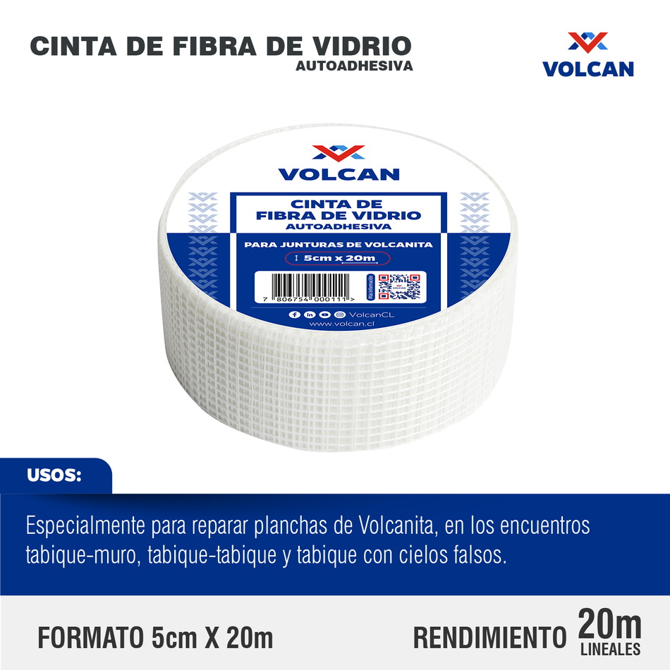 Cinta de Fibra de Vidrio Autoadhesiva para Junturas 5 cm x 20 m