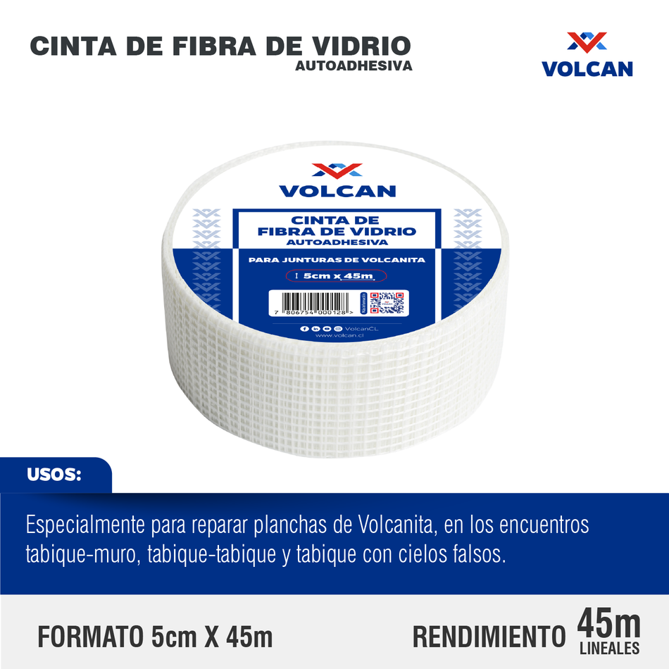 Cinta de Fibra de Vidrio Autoadhesiva para Junturas 5 cm x 4 5m