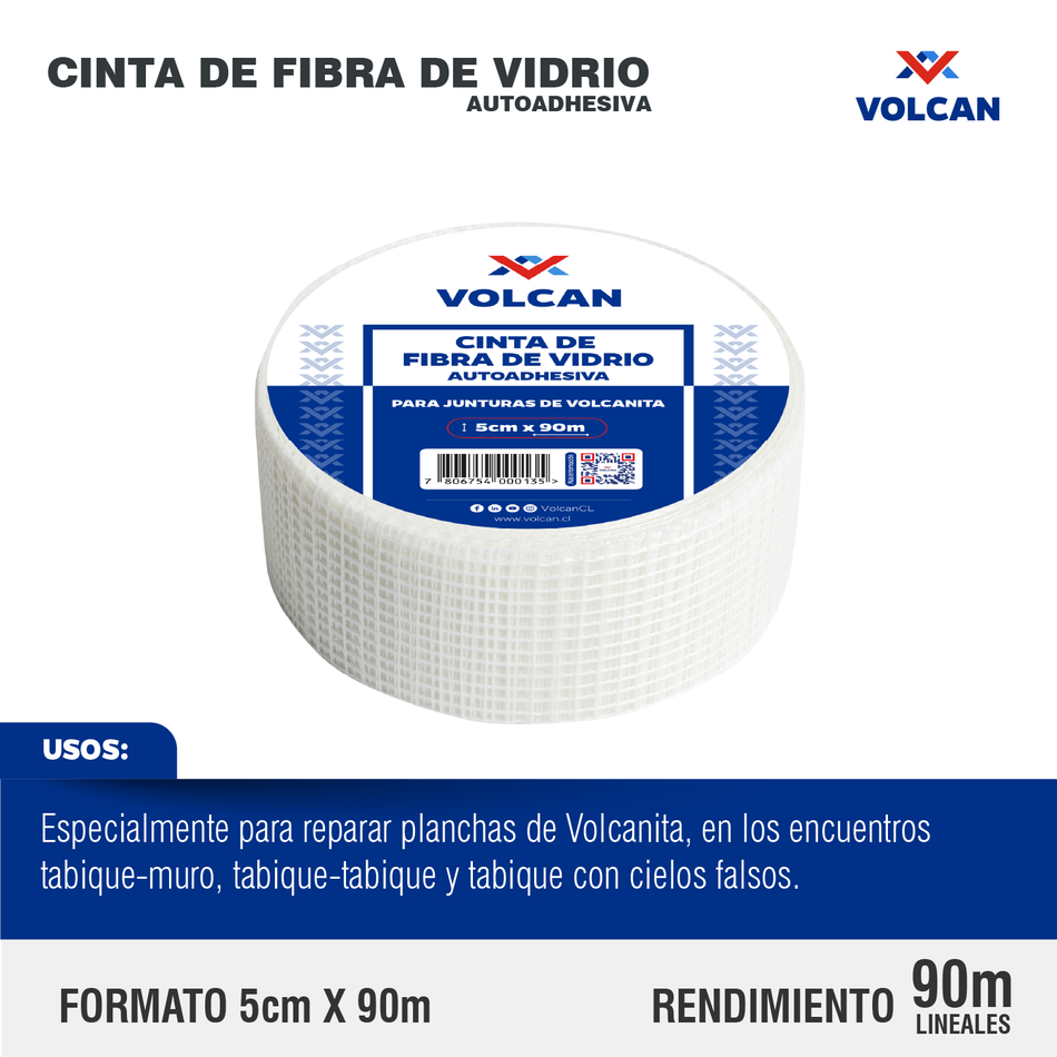 Cinta de Fibra de Vidrio Autoadhesiva para Junturas 5 cm x 90 m