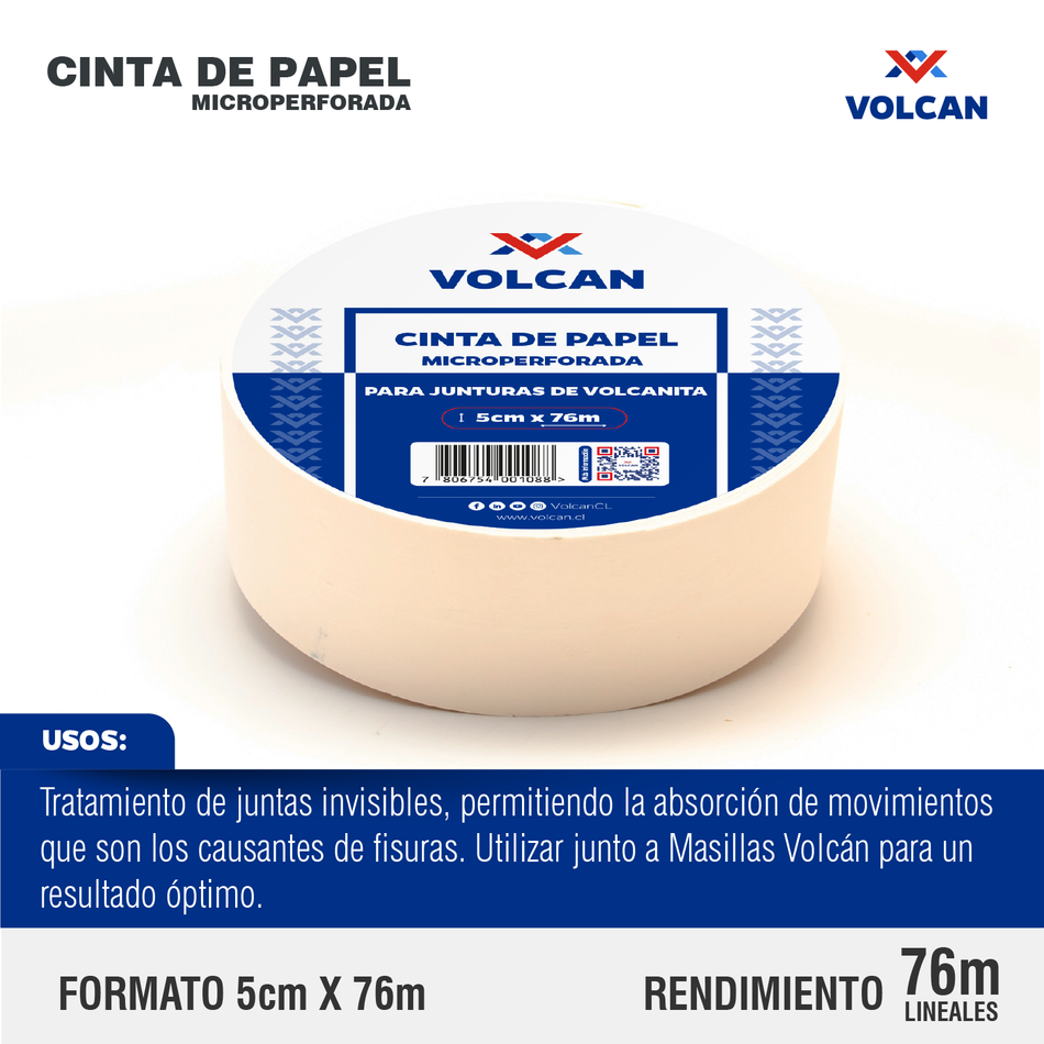 Cinta de Papel Microperforada para Junturas 50 mm x 76 m
