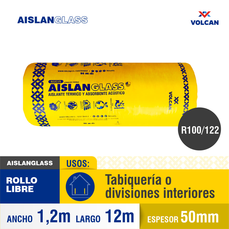 Lana de Vidrio Aislanglass Rollo Libre 50 mm R100/122 1,2 x 24 m
