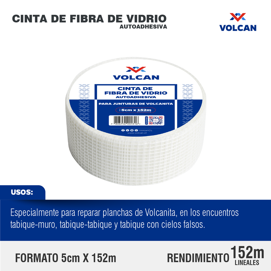 Cinta de Fibra de Vidrio Autoadhesiva para Junturas 5 cm x 152 m