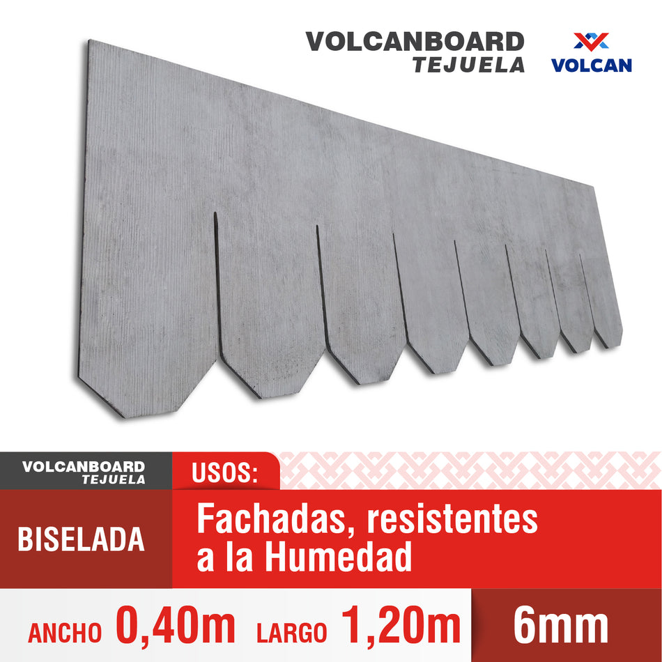 Tejuela biselada de fibrocemento Volcanboard Fachadas 6 mm 0,4 x 1,2 m