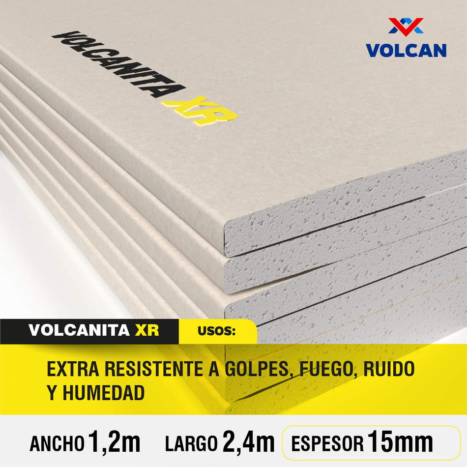 Volcanita XR BR Extra Resistente a Golpes, Fuego, Ruido y Humedad 15mm 1,2 x 2,4 m