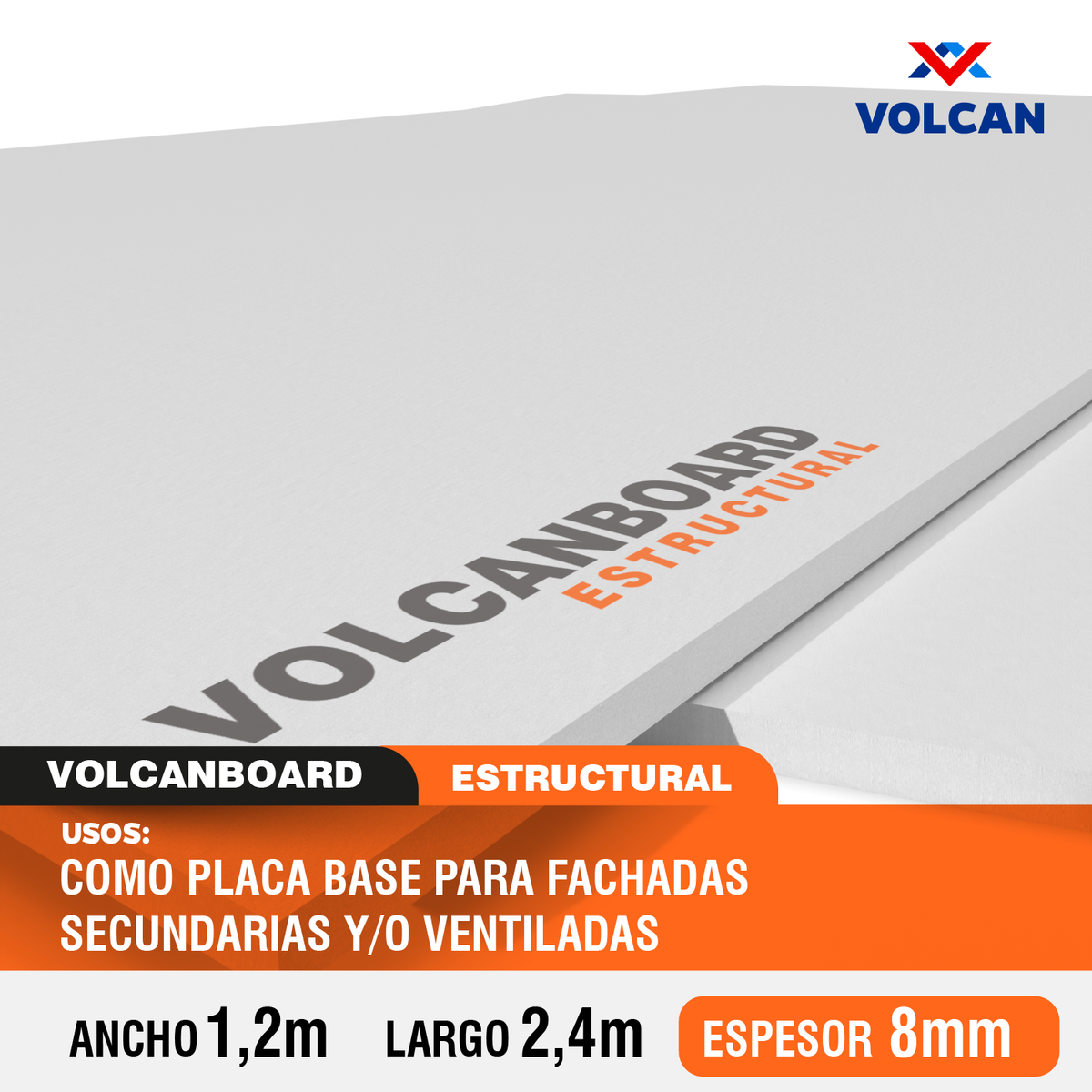 Volcanboard Estructural 8mm x 1,2 x 2,4 – Tienda Volcán