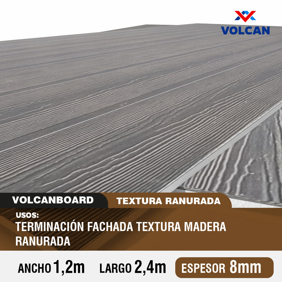Fibrocemento Volcanboard Textura Ranurada 8mm x 1,2m x 2,4m