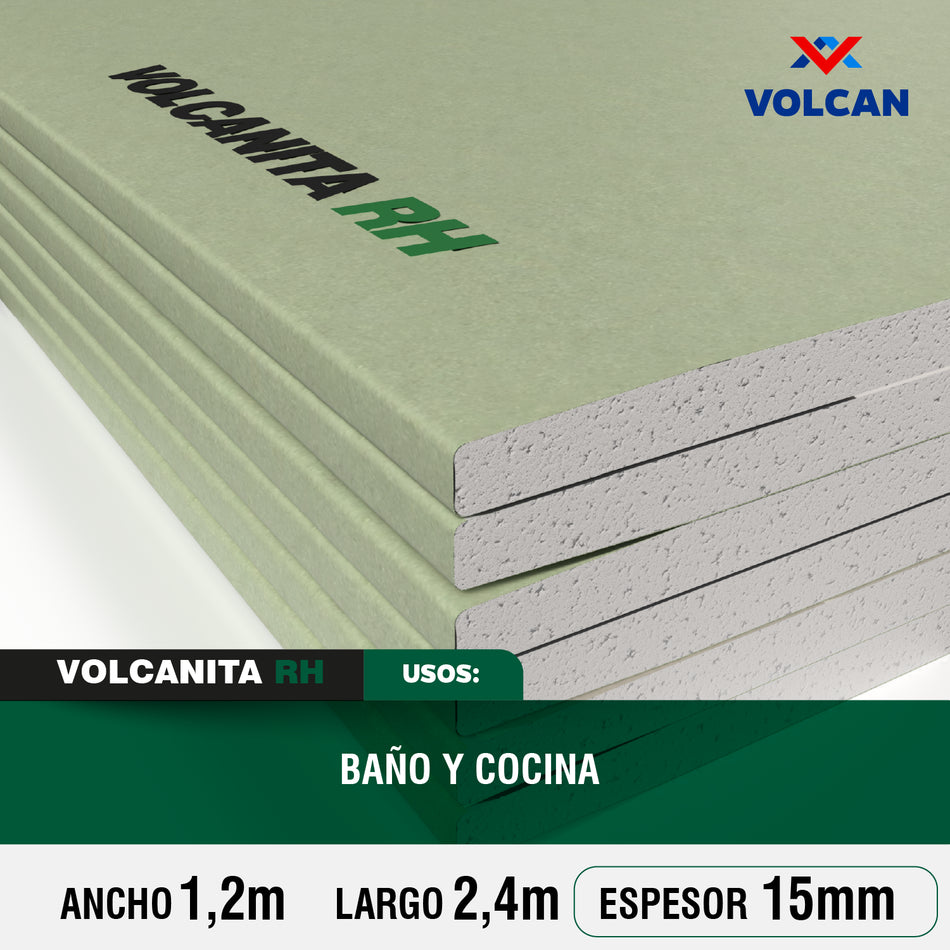 Volcanita RH Resistente Humedad Borde Rebajado 15 mm 1,2 x 2,4 m