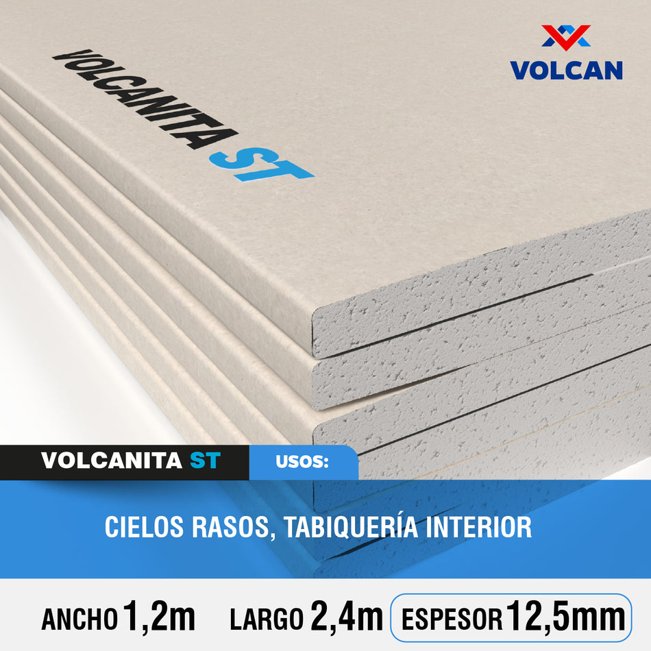 Volcanita ST Estándar Borde Rebajado 12,5 mm 1,2 x 2,4 m