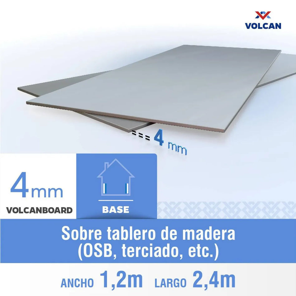 Fibrocemento Volcanboard Base 4mm 1,2m x 2,4m